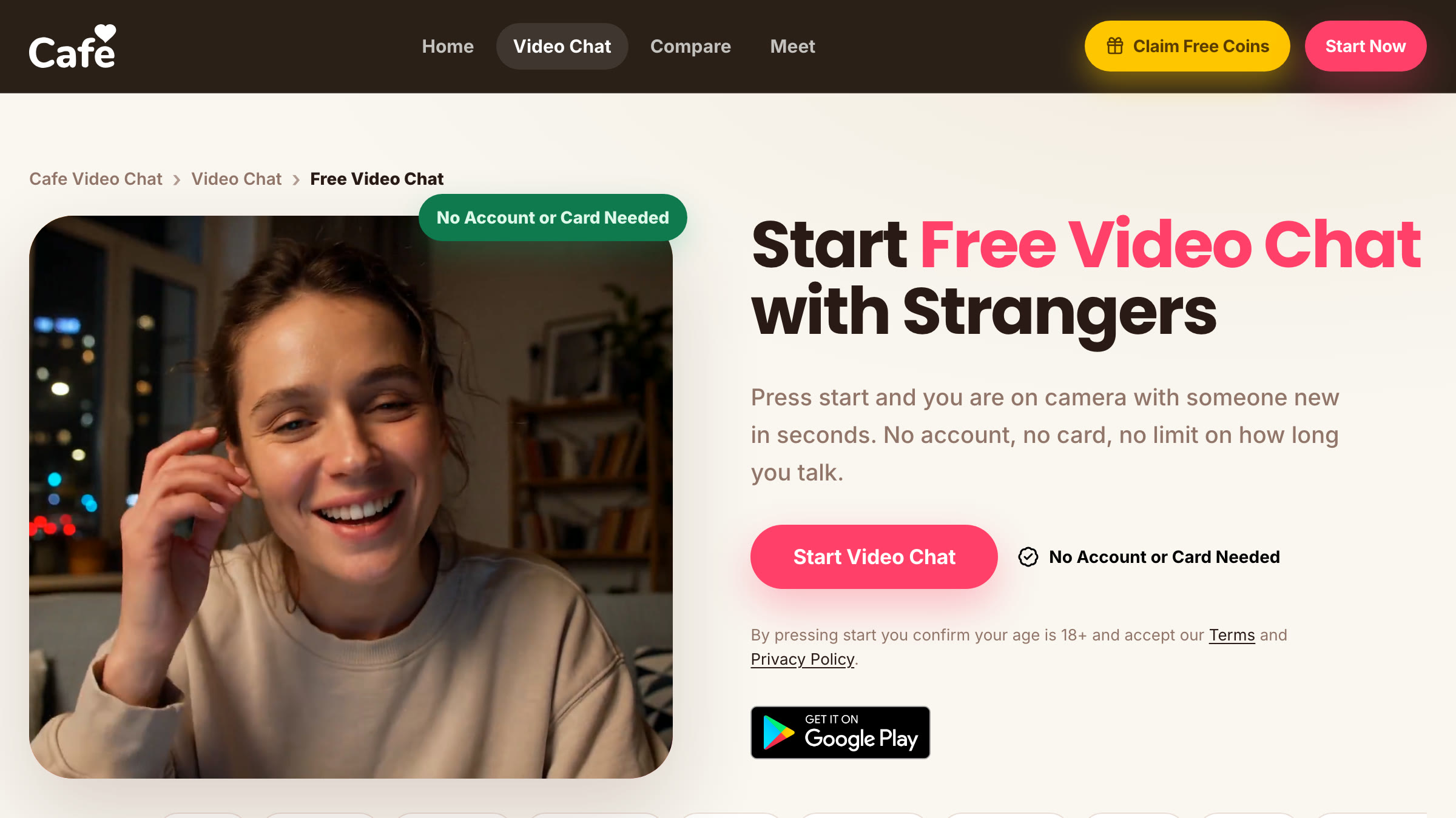 Screenshot of the Cafe Free video chat page